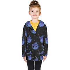 Vector Illustration Of Cat Animal Face Pattern Kids  Double Breasted Button Coat