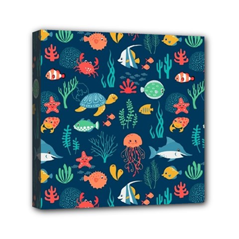 Fish Sea Animals Pattern Mini Canvas 6  X 6  (stretched) by Ndabl3x