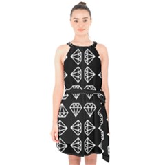 Black Diamond Pattern Halter Collar Waist Tie Chiffon Dress by Ndabl3x