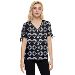 Black Diamond Pattern Bow Sleeve Button Up Top by Ndabl3x