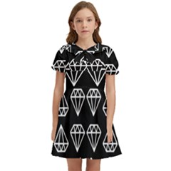 Black Diamond Pattern Kids  Bow Tie Puff Sleeve Dress by Ndabl3x