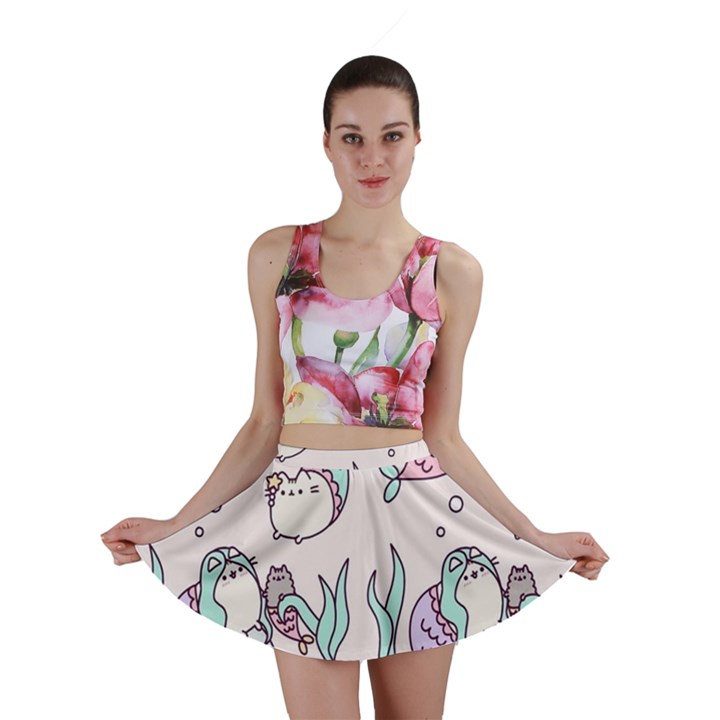 Cartoon Cat Cute Animal Kawaii Pastel Pattern Mini Skirt