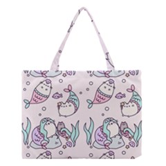 Cartoon Cat Cute Animal Kawaii Pastel Pattern Medium Tote Bag by Ndabl3x