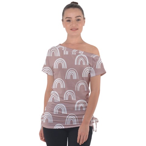 Pattern Off Shoulder Tie-up T-shirt by zappwaits