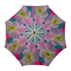 Pink Neon Flowers, Flower Golf Umbrellas by nateshop