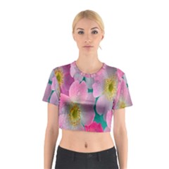 Pink Neon Flowers, Flower Cotton Crop Top by nateshop