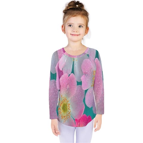 Pink Neon Flowers, Flower Kids  Long Sleeve T-shirt by nateshop