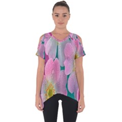 Pink Neon Flowers, Flower Cut Out Side Drop T-shirt by nateshop