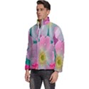 Pink Neon Flowers, Flower Men s Puffer Bubble Jacket Coat View2