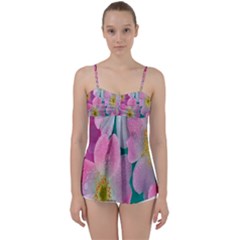 Pink Neon Flowers, Flower Babydoll Tankini Top by nateshop