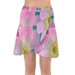 Pink Neon Flowers, Flower Wrap Front Skirt