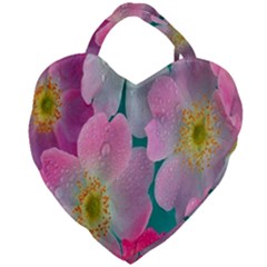 Pink Neon Flowers, Flower Giant Heart Shaped Tote by nateshop