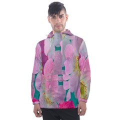 Pink Neon Flowers, Flower Men s Front Pocket Pullover Windbreaker by nateshop