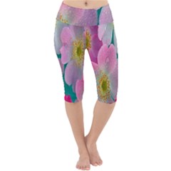 Pink Neon Flowers, Flower Lightweight Velour Cropped Yoga Leggings by nateshop