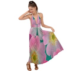 Pink Neon Flowers, Flower Backless Maxi Beach Dress by nateshop