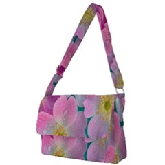 Pink Neon Flowers, Flower Full Print Messenger Bag (l) by nateshop