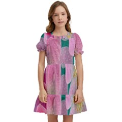 Pink Neon Flowers, Flower Kids  Puff Sleeved Dress by nateshop