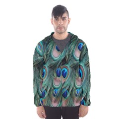 Peacock-feathers,blue2 Men s Hooded Windbreaker by nateshop