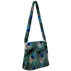 Peacock-feathers,blue2 Zipper Messenger Bag by nateshop