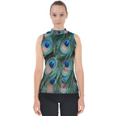 Peacock-feathers,blue2 Mock Neck Shell Top by nateshop