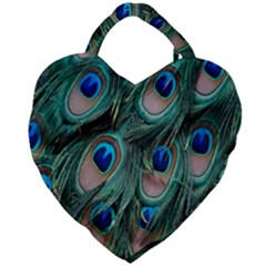 Peacock-feathers,blue2 Giant Heart Shaped Tote by nateshop