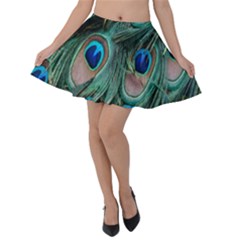 Peacock-feathers,blue2 Velvet Skater Skirt by nateshop