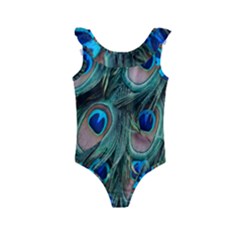 Peacock-feathers,blue2 Kids  Frill Swimsuit by nateshop