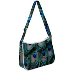 Peacock-feathers,blue2 Zip Up Shoulder Bag by nateshop