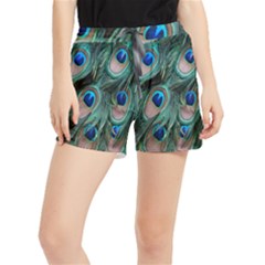 Peacock-feathers,blue2 Women s Runner Shorts by nateshop