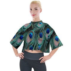 Peacock-feathers,blue2 Mock Neck T-shirt by nateshop
