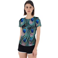Peacock-feathers,blue2 Back Cut Out Sport T-shirt by nateshop