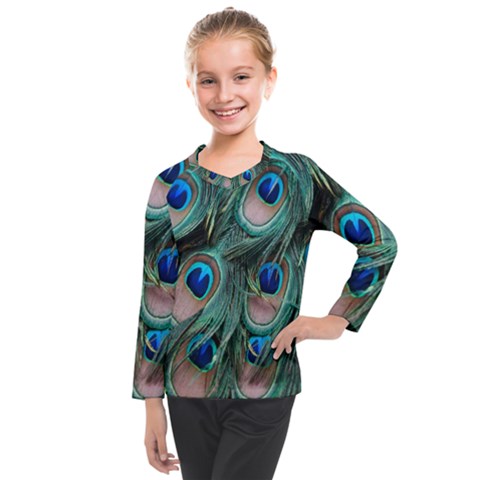 Peacock-feathers,blue2 Kids  Long Mesh T-shirt by nateshop