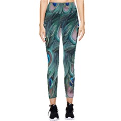 Peacock-feathers,blue2 Pocket Leggings  by nateshop