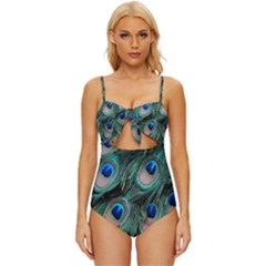 Peacock-feathers,blue2 Knot Front One-piece Swimsuit by nateshop