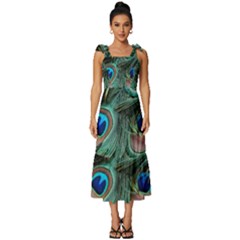 Peacock-feathers,blue2 Tie-strap Tiered Midi Chiffon Dress by nateshop