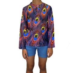 Peacock-feathers,blue,yellow Kids  Long Sleeve Swimwear by nateshop