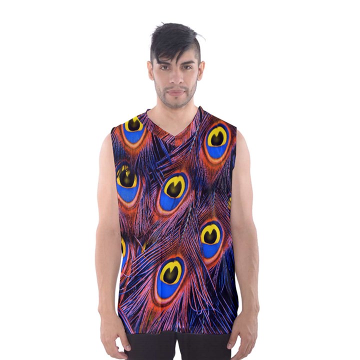 Peacock-feathers,blue,yellow Men s Basketball Tank Top