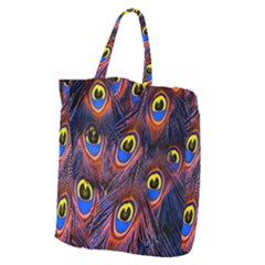 Peacock-feathers,blue,yellow Giant Grocery Tote by nateshop