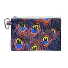 Peacock-feathers,blue,yellow Canvas Cosmetic Bag (large) by nateshop