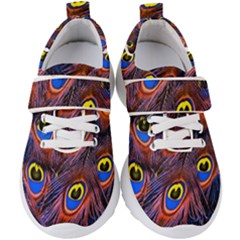 Peacock-feathers,blue,yellow Kids  Velcro Strap Shoes by nateshop