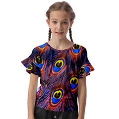 Peacock-feathers,blue,yellow Kids  Cut Out Flutter Sleeves by nateshop