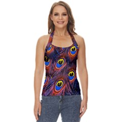 Peacock-feathers,blue,yellow Basic Halter Top by nateshop