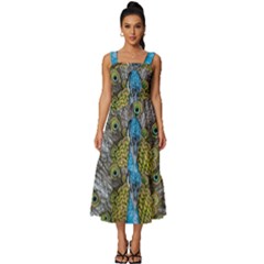 Peacock-feathers2 Square Neckline Tiered Midi Dress