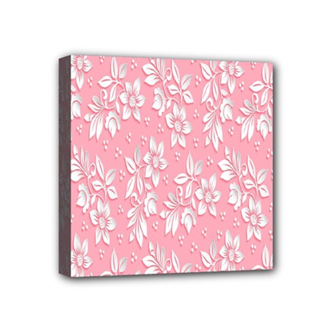 Pink Texture With White Flowers, Pink Floral Background Mini Canvas 4  X 4  (stretched)