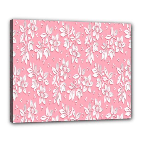 Pink Texture With White Flowers, Pink Floral Background Canvas 20  X 16  (stretched) by nateshop