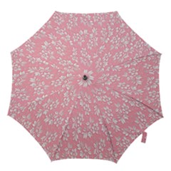Pink Texture With White Flowers, Pink Floral Background Hook Handle Umbrellas (large) by nateshop