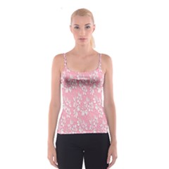 Pink Texture With White Flowers, Pink Floral Background Spaghetti Strap Top by nateshop