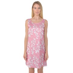 Pink Texture With White Flowers, Pink Floral Background Sleeveless Satin Nightdress by nateshop