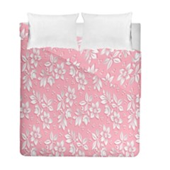 Pink Texture With White Flowers, Pink Floral Background Duvet Cover Double Side (full/ Double Size) by nateshop