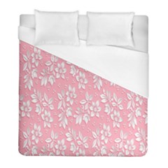 Pink Texture With White Flowers, Pink Floral Background Duvet Cover (full/ Double Size) by nateshop